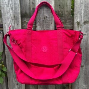 Kipling Large Hot Pink Nylon Travel Duffel Bag - No Monkey Keychain